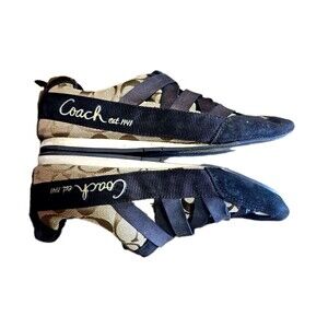 Coach Harmonie Sneakers Signature C Logo Brown Elastic Slip On Shoes 7